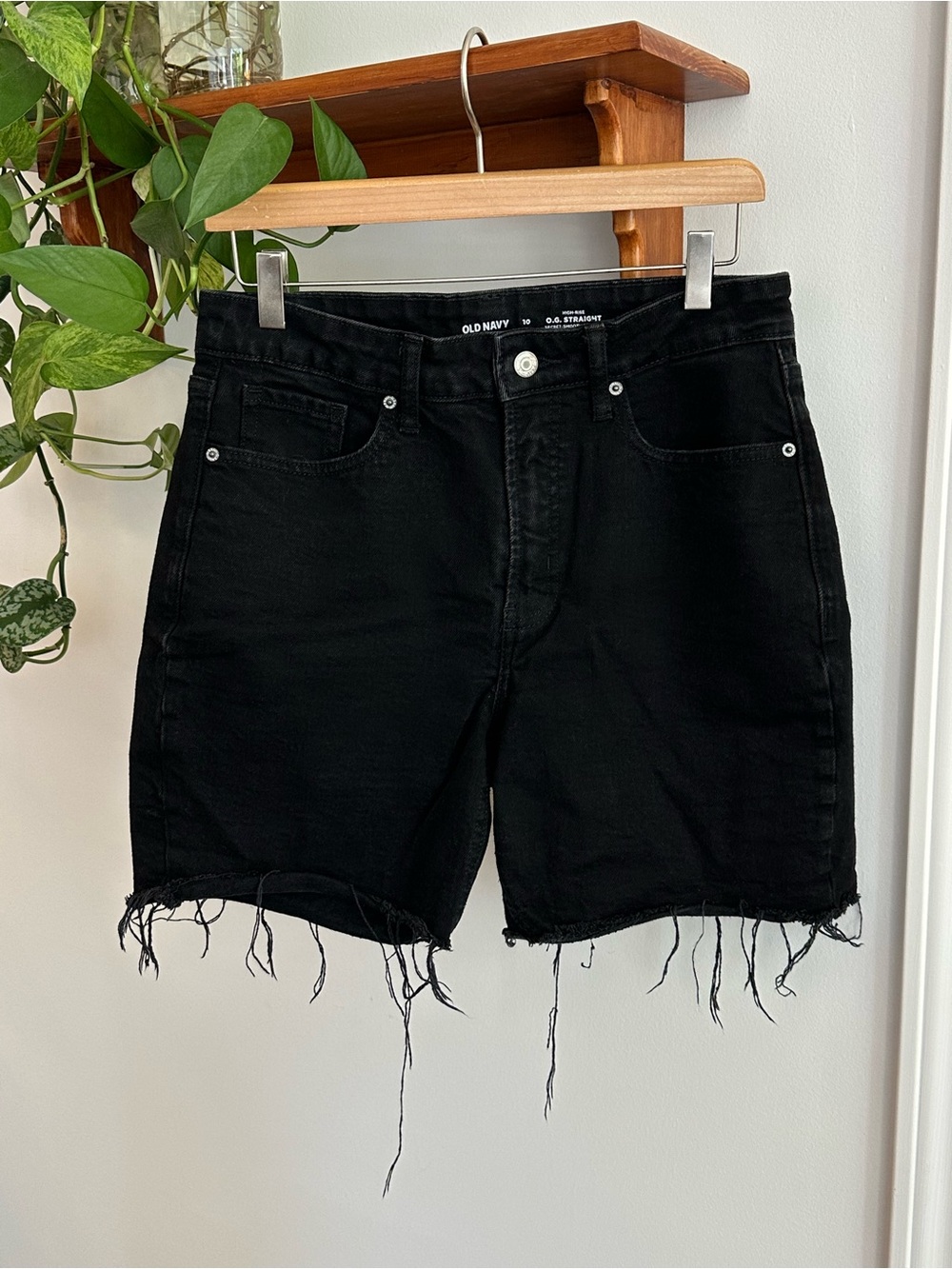 Old Navy Black Frayed Hem High-Rise Denim Shorts